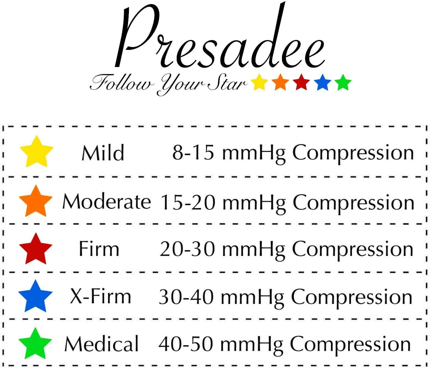 Presadee Calcetín de compresión moderada de 15-20 mmHg con puntera abierta, con cremallera, hinchazón de pantorrillas