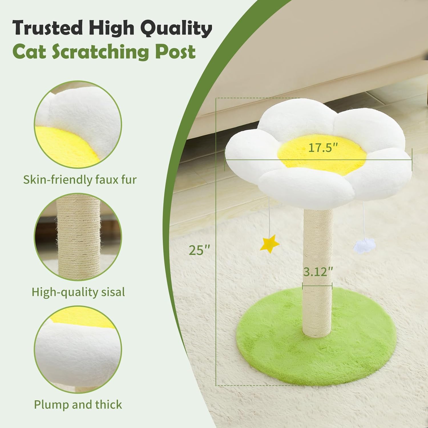 Hovicaed Lindo poste rascador para gatos, árbol de flores para gatos de interior, rascador de gatos con cama, postes de sisal para rascar, cama para