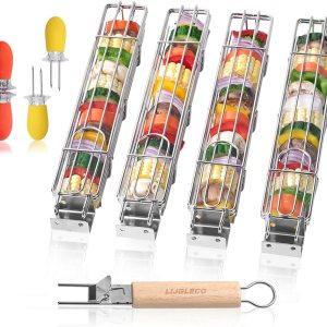 Cesta grande para asar Kabob, juego de 4 piezas y soporte de maíz, 2 pares, accesorio para barbacoa al aire libre, mango desmontable de madera, Cesta grande para asar Kabob, juego de 4 piezas y soporte de maíz, 2 pares, accesorio para barbacoa al aire libre, mango desmontable de madera,