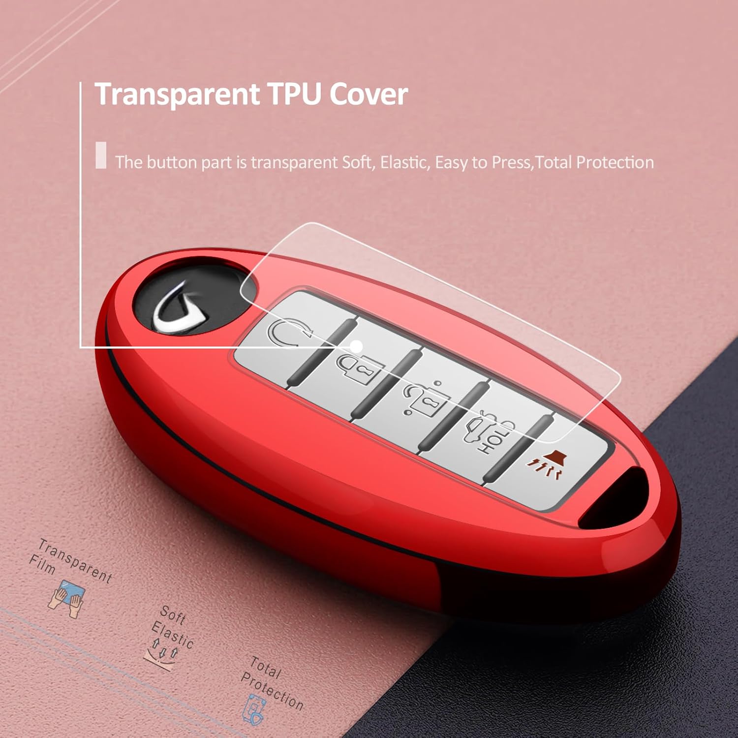 ZSPDACC Compatible con funda para llavero Nissan, Altima Maxima, Rogue Armada Pathfinder, compatible con Infiniti, funda protectora de TPU roja,