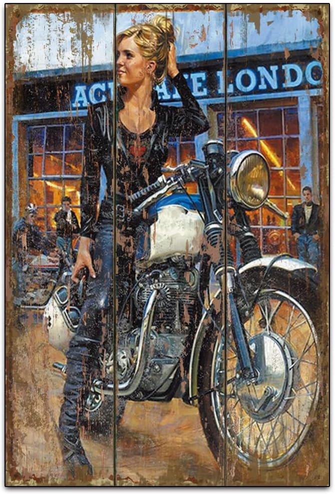 Letreros de madera de belleza y motocicleta, divertido regalo de fiesta de motocicleta, diseño retro original, letreros de madera, arte de pared,