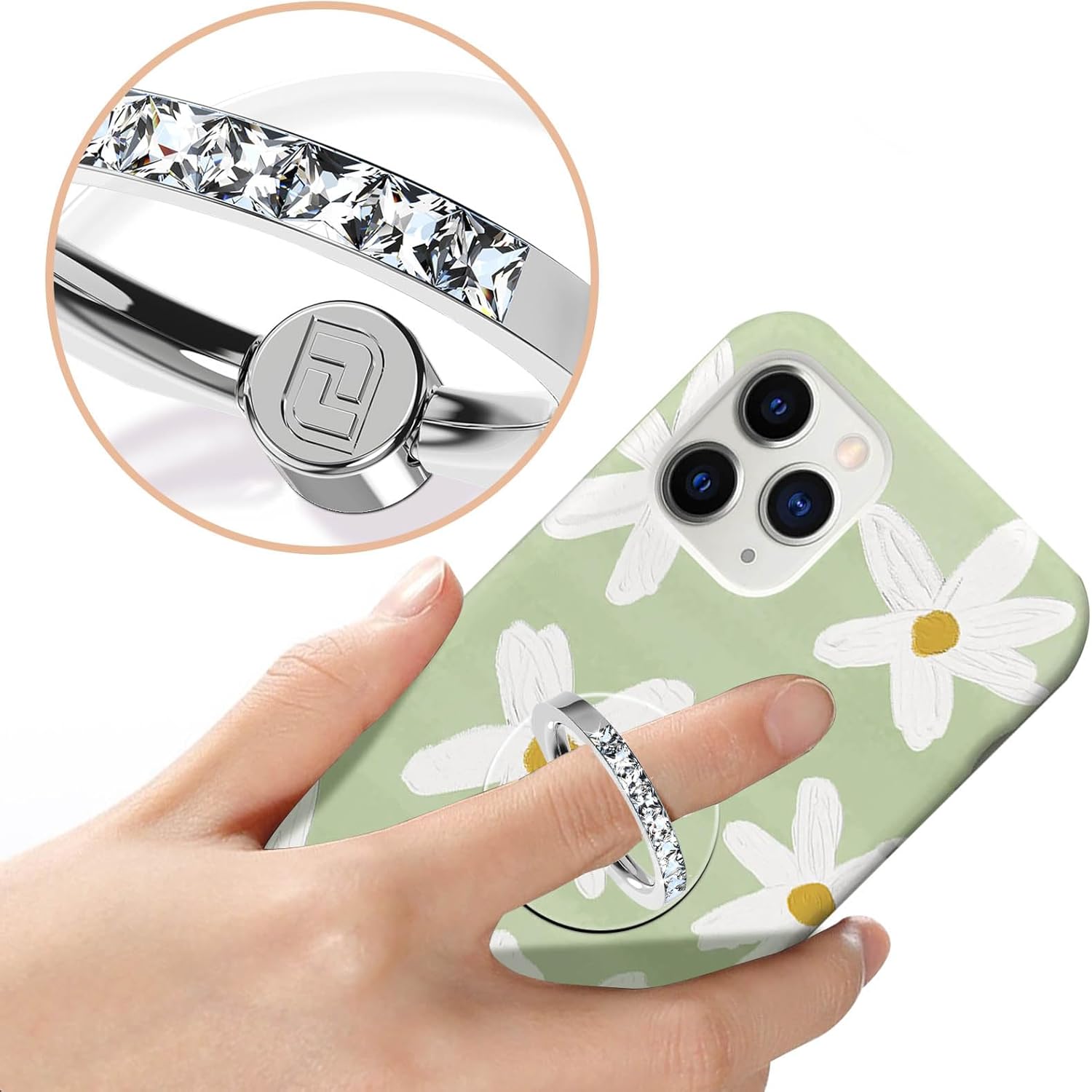 Jsoerpay – Soporte transparente para anillo de teléfono, 2 piezas, soporte transparente para anillo de teléfono celular con diamante, agarre para el