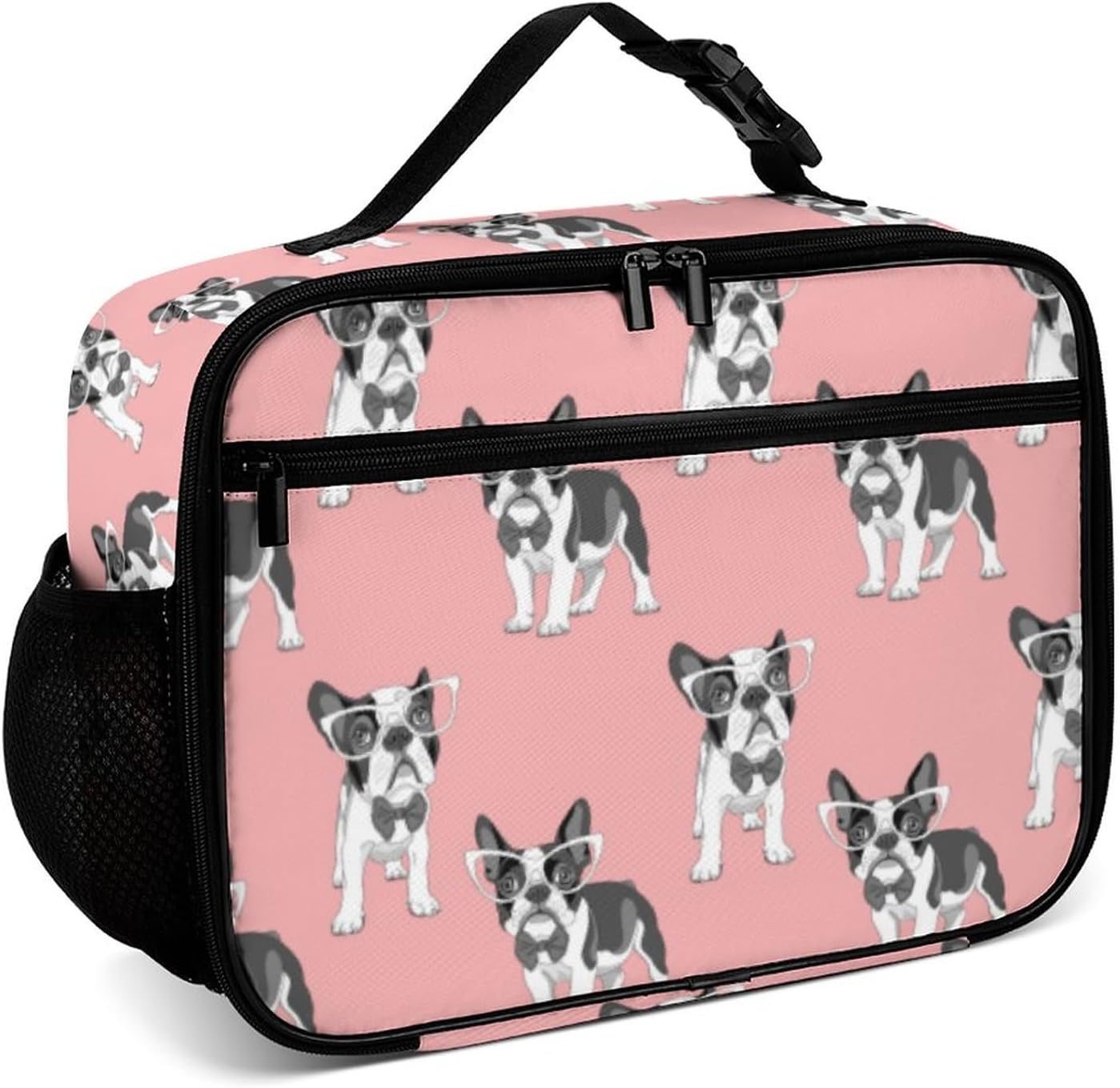 Lindos cachorros de bulldog francés reutilizable, lonchera aislada, bolsa enfriadora, contenedor de comida para mujeres, niños, escuela, camping,