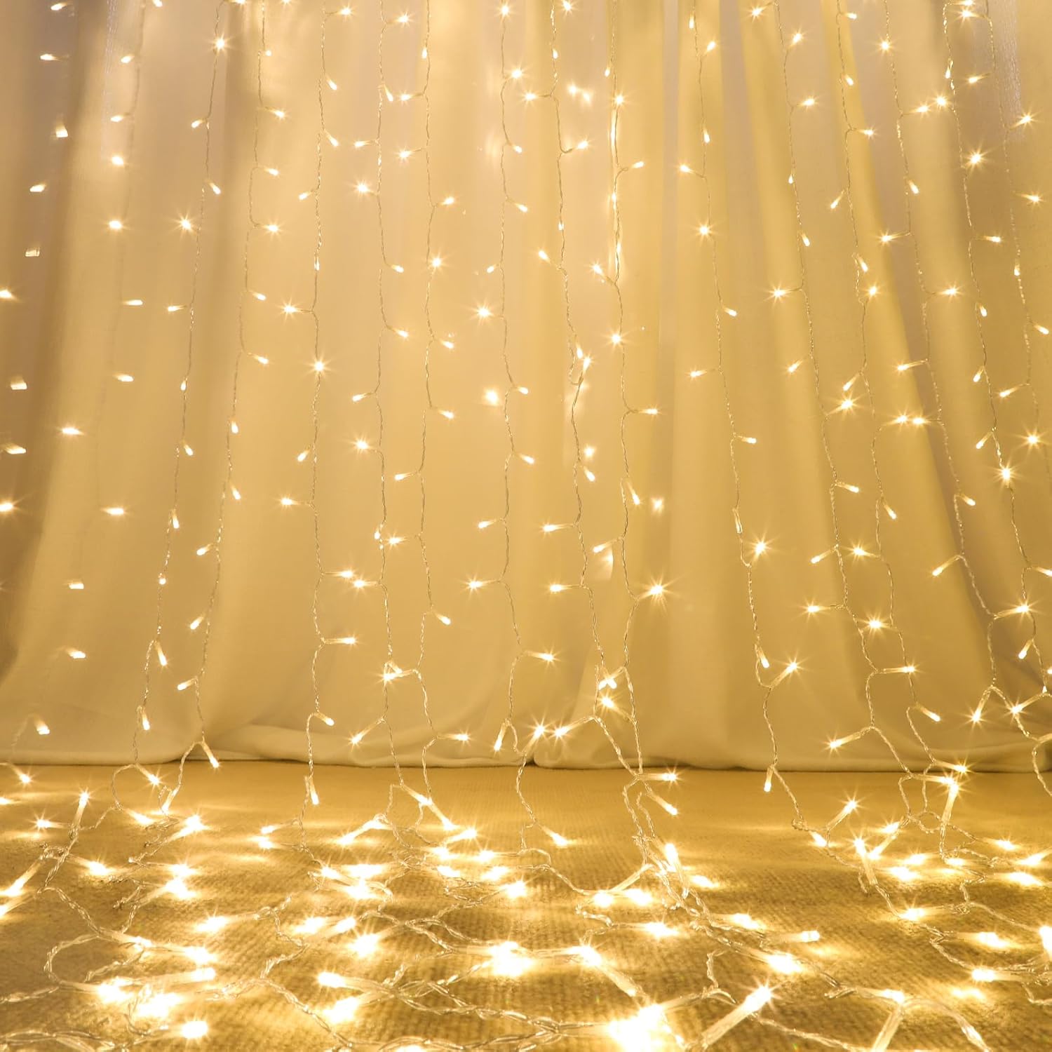 Guirnalda de luces LED para interiores, tira de luces USB con luces de cortina remotas para interiores (600 LED cálidos)