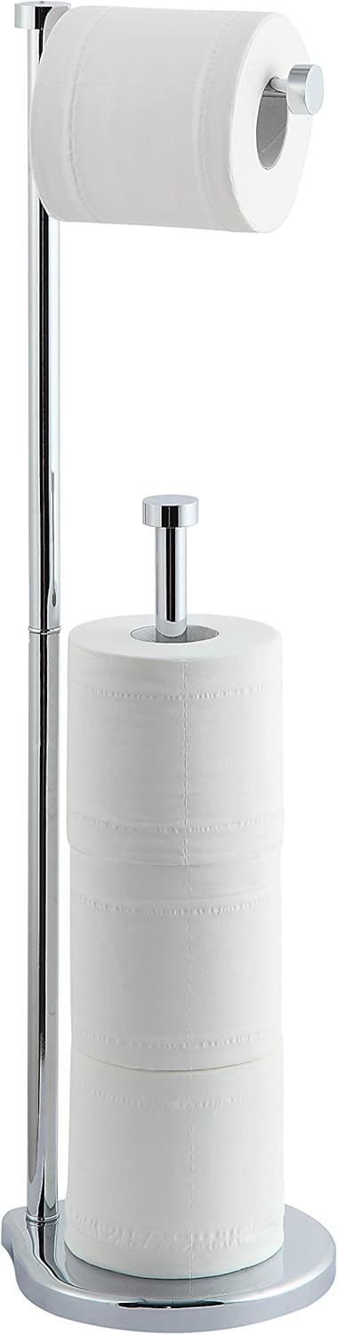 SunnyPoint Soporte de papel higiénico de baño independiente con reserva, el área de reserva tiene suficiente espacio para rollo jumbo (cromado)