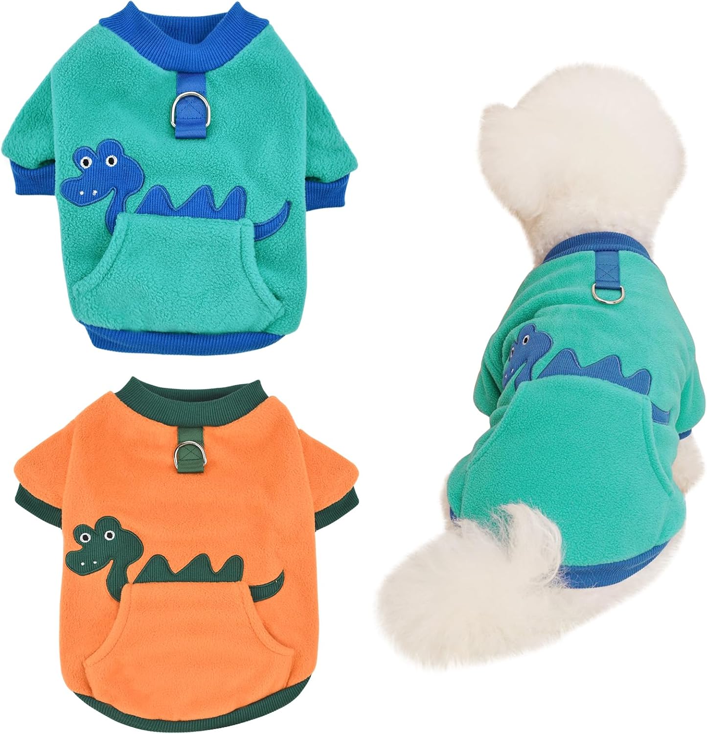 Suéter para perros cachorros y gatos, cálida sudadera estirada, lindo patrón de dinosaurio, ropa de invierno con bolsillo para perros pequeños y