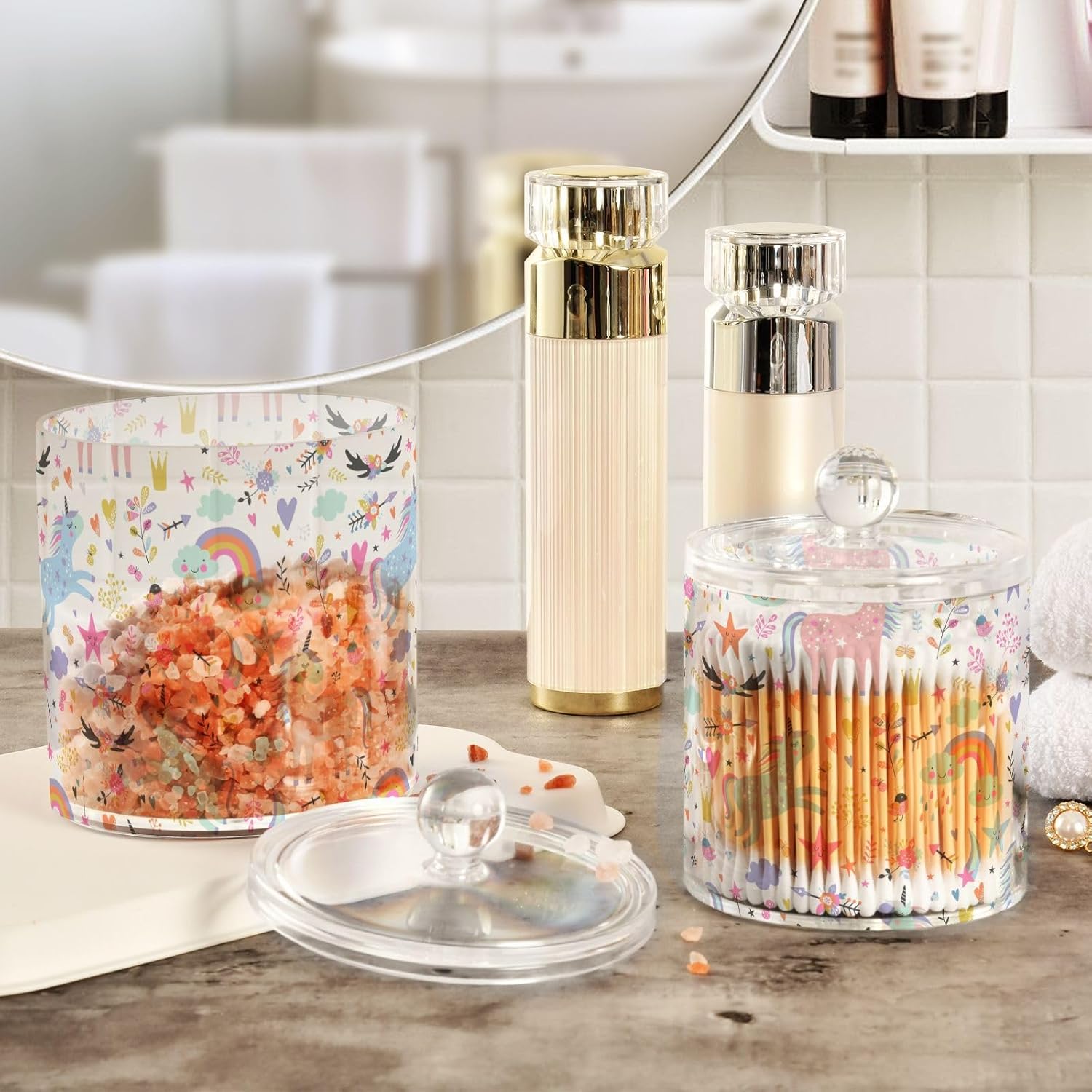 Unicorns Jars with Lids Storage Jars Bathroom Canisters Laundry Pods Container Cotton Ball Holder for Dorm Room Essentials for College Students Girls