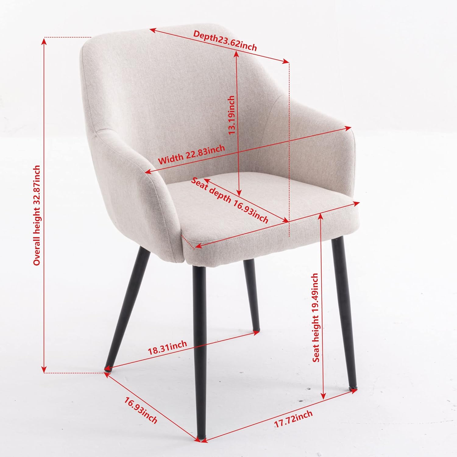 Juego de 2 sillas de comedor, modernas sillas de comedor de lino, silla de comedor tapizada, silla auxiliar con patas de metal para cocina, comedor,