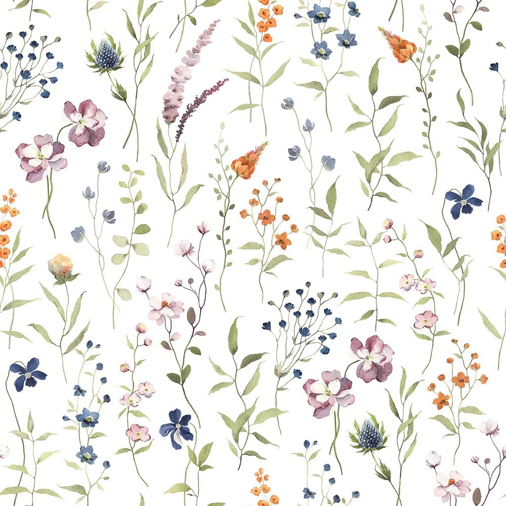 MuralPeel Papel tapiz de flores silvestres blancas, plantas florales, botánicos, autoadhesivo, extraíble, fácil de despegar en papel de pared para