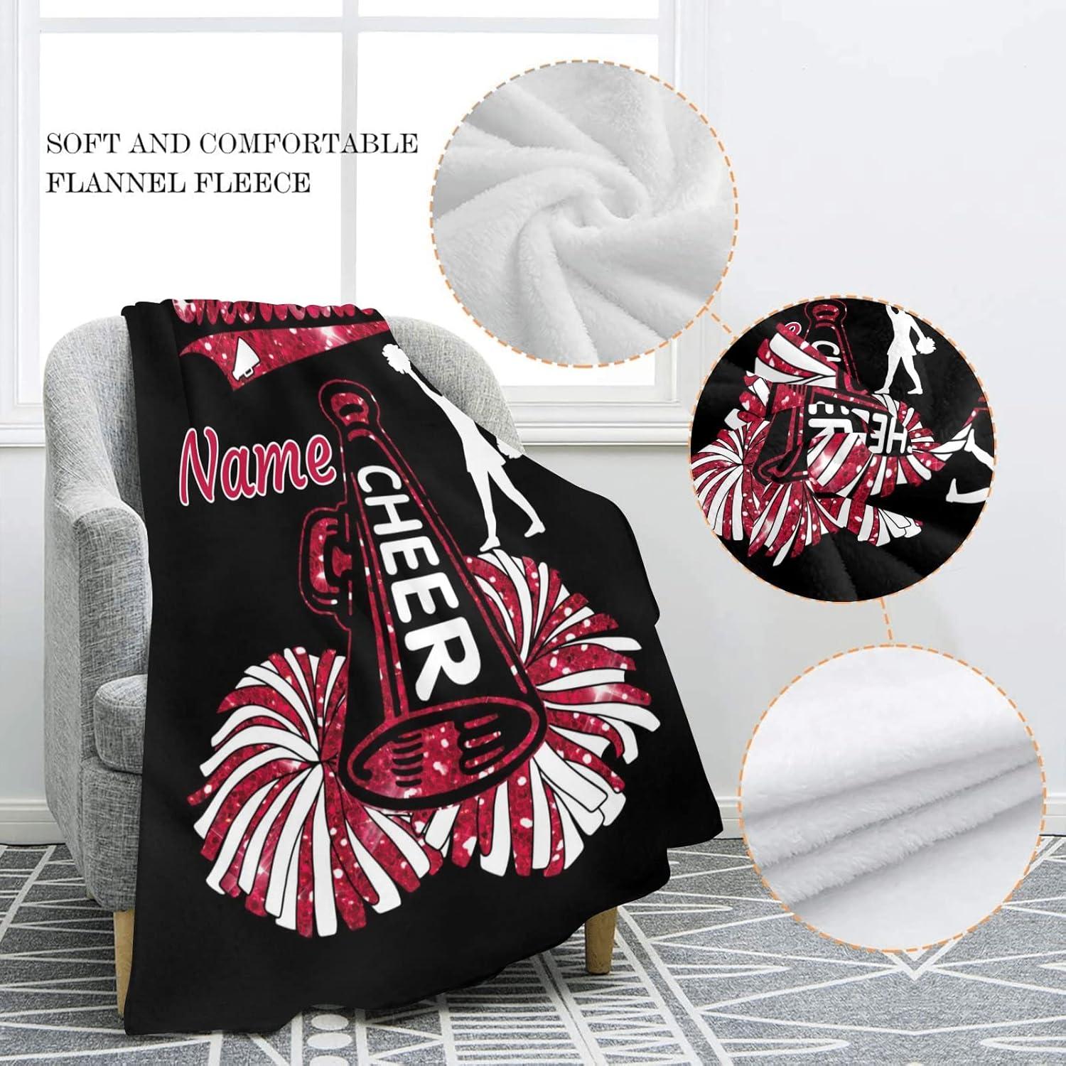 Manta de bebé personalizada de animadora roja con nombre, manta de forro polar suave para niñas y niños, recién nacidos, regalo de cumpleaños, 40 x