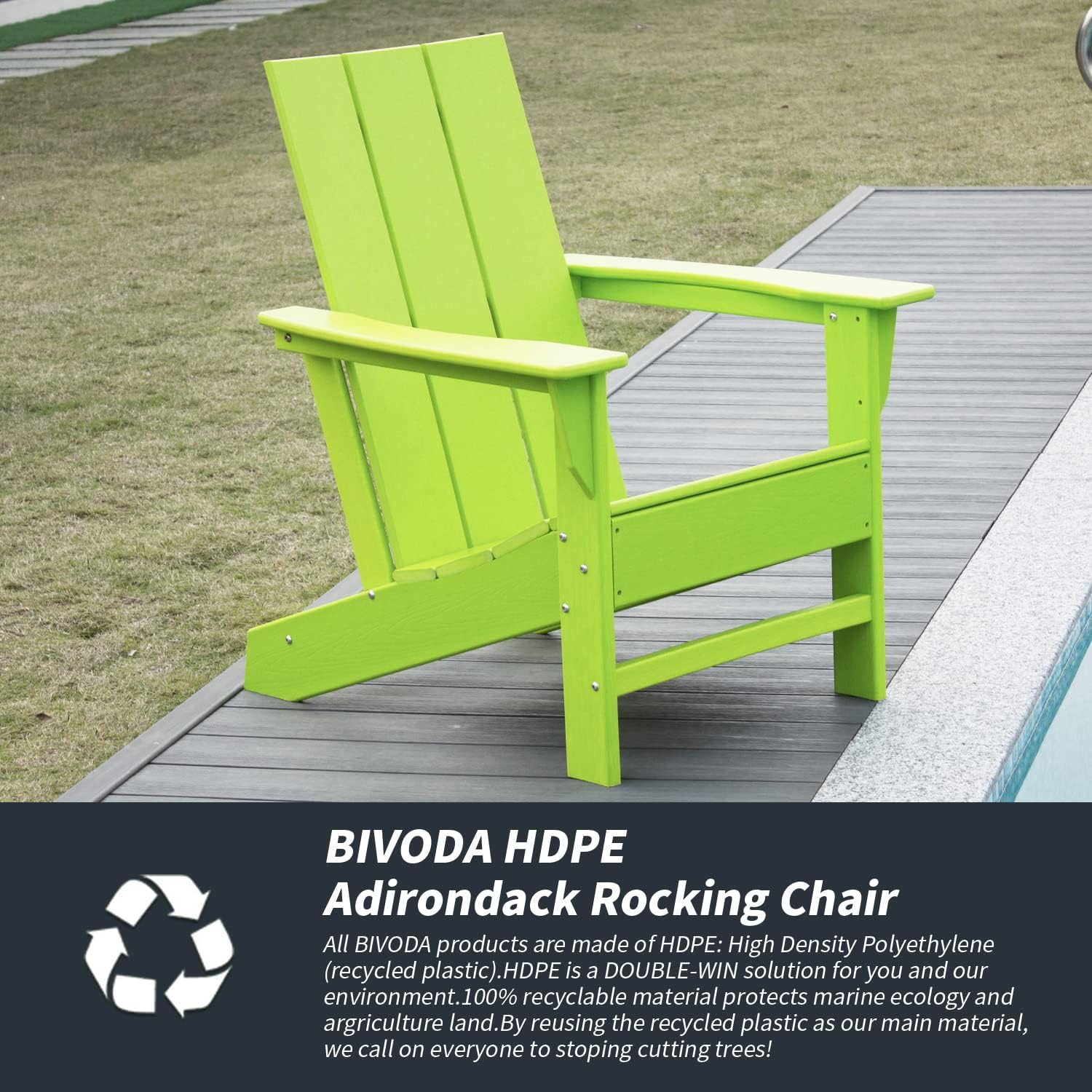 Silla Adirondack moderna HDPE, silla Adirondack de gran tamaño con respaldo curvo, asiento para hoguera, resistente a la intemperie, textura de