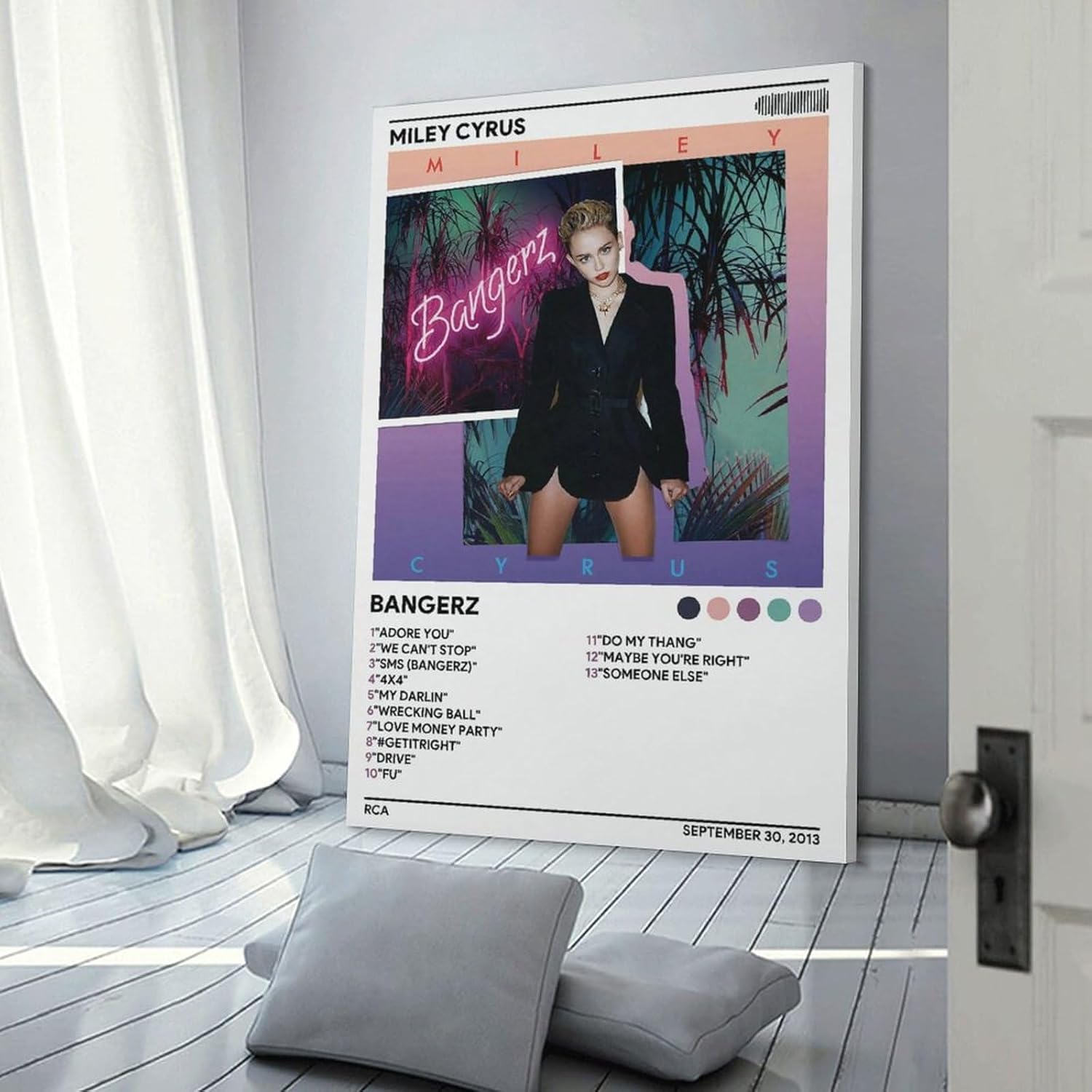 Miley Cyrus – Póster de Bangerz 007 en lienzo para decoración de dormitorio, paisaje, oficina, San Valentín, cumpleaños, regalo, marco, estilo 24 x