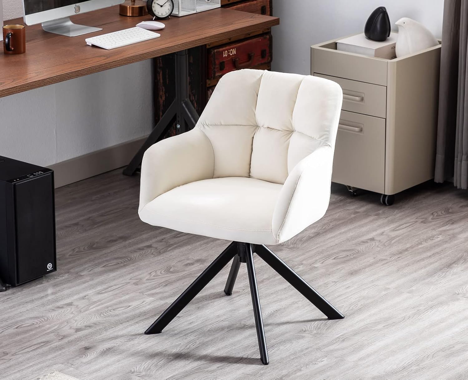 Lei Yu Shunzhi Cómoda silla giratoria de escritorio con acento de terciopelo sin ruedas, tarea de computadora con brazo de respaldo medio para