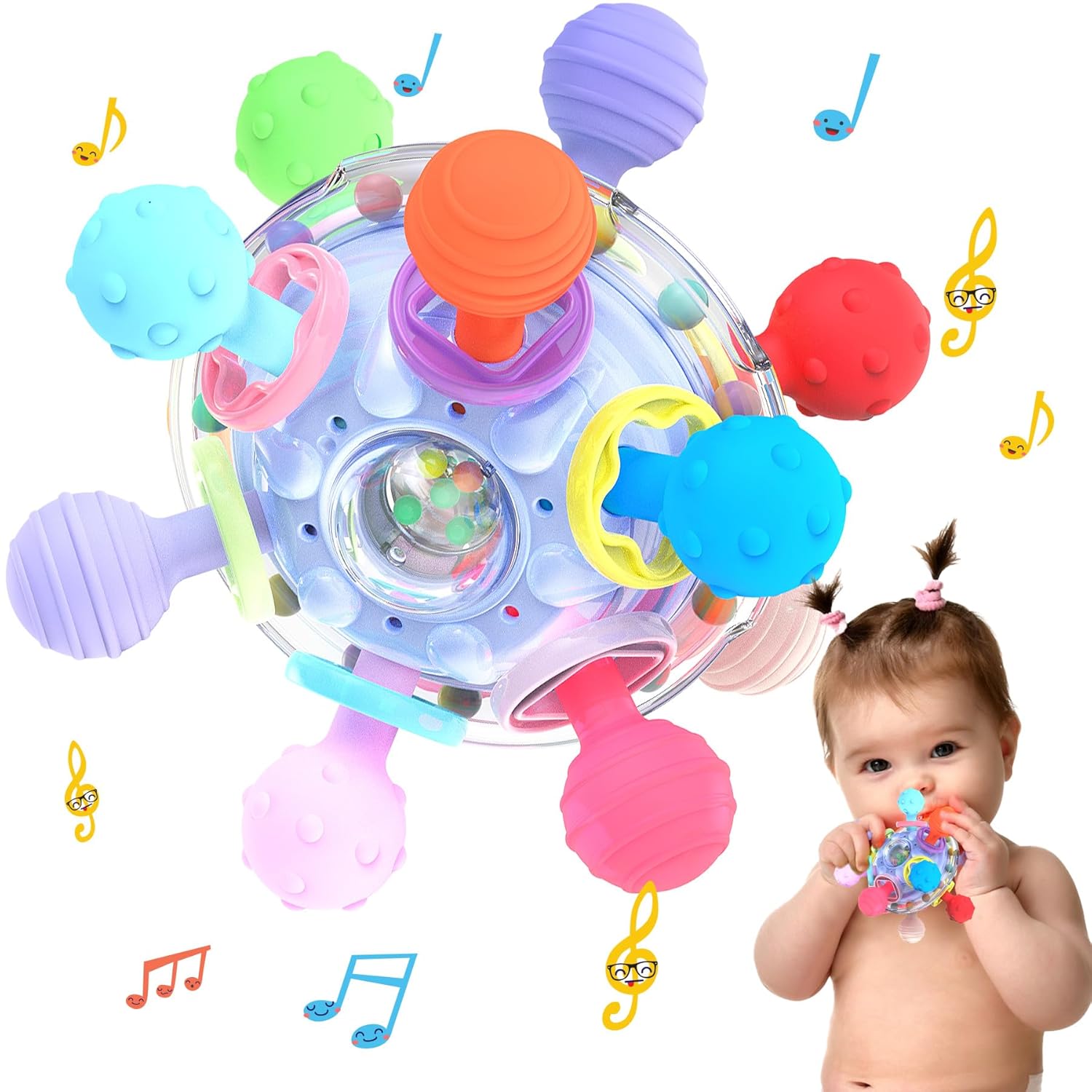 Juguetes sensoriales para la dentición para bebés, juguetes Montessori actualizados, sonajeros sensoriales para masticar, regalo para bebés recién