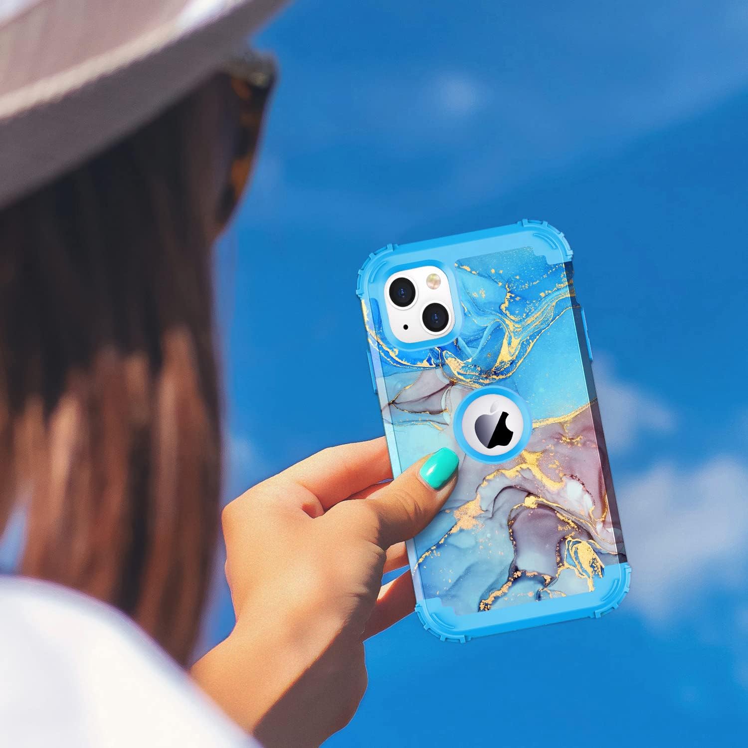 Funda para iPhone 13, tres capas de alta resistencia a los golpes, protección de plástico duro + funda protectora híbrida de goma de silicona suave