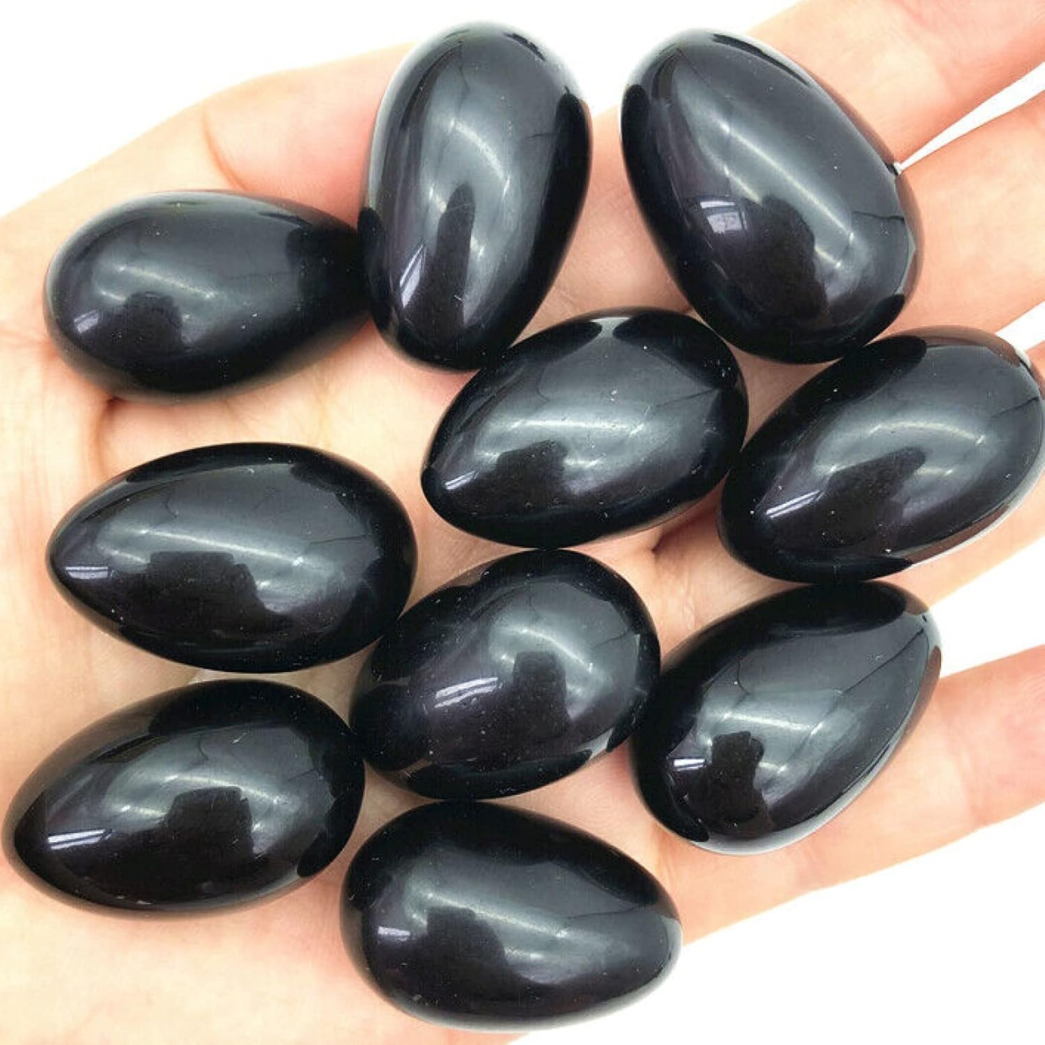 Huevos de piedras preciosas de cristal, piedra de cristal natural de obsidiana negra en forma de huevo de terapia de masaje de chakras, curación de