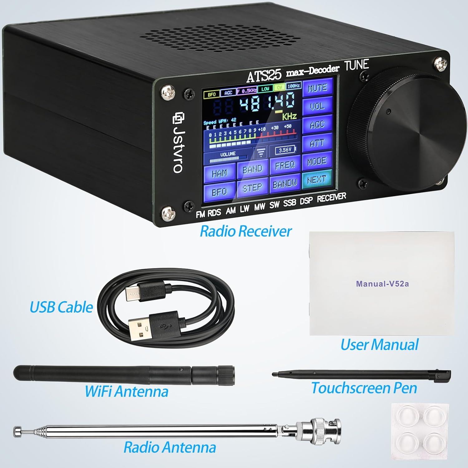 SI4732 ATS-25max-DECODER Receptor de radio V4.17 con CW, decodificación RTty, WiFi, espectro de audio y receptor DSP FM LW (MW y SW) y SSB,