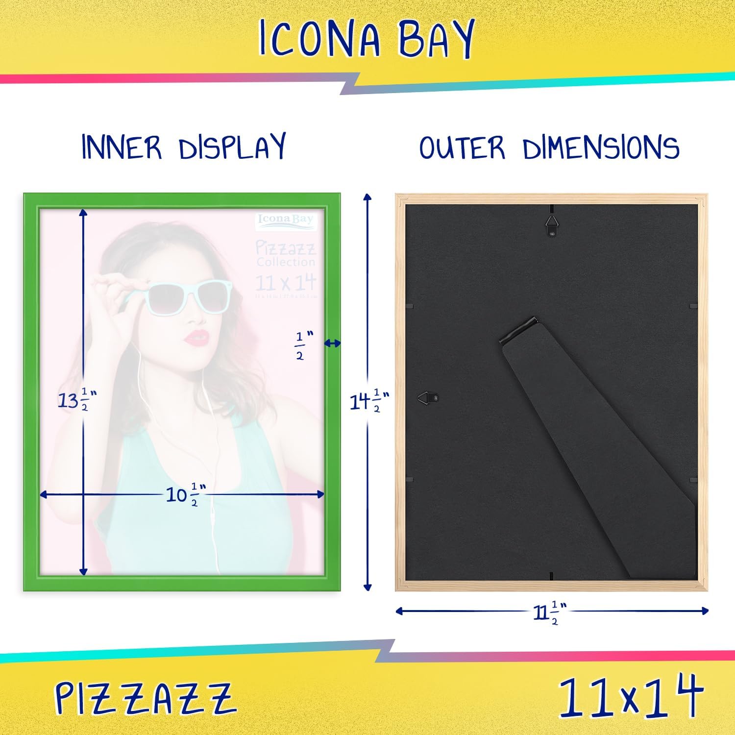 Icona Bay Pizzazz Collection – Marco de fotos de 11 x 14 pulgadas, color verde, de madera maciza estilo escandinavo