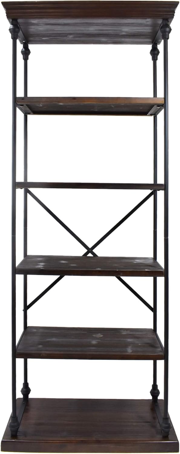 Great Deal Furniture Alma – Estantería industrial de madera con 5 estantes, nogal oscuro y negro