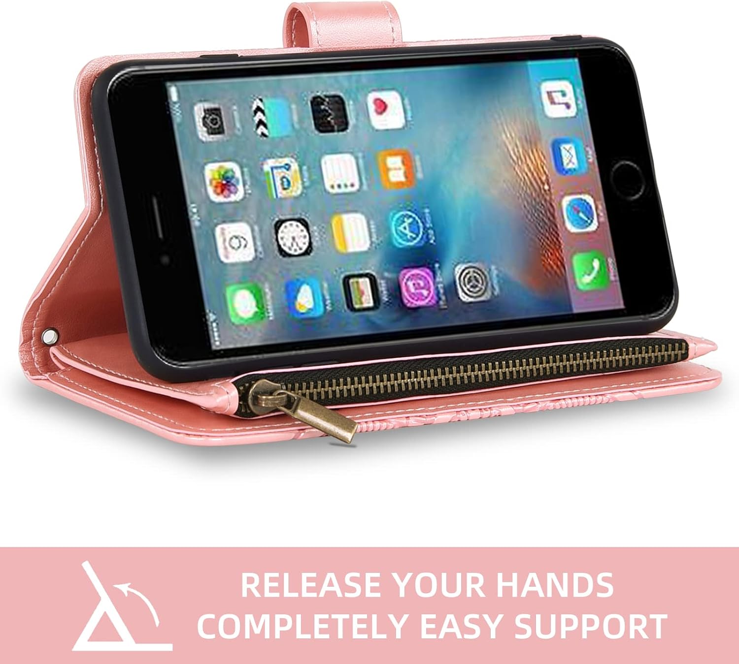 Asuwish Compatible con iPhone 6plus 6splus 66s Plus Funda tipo cartera y protector de pantalla de vidrio templado con tapa para iPhone 6 6+ iPhone6s