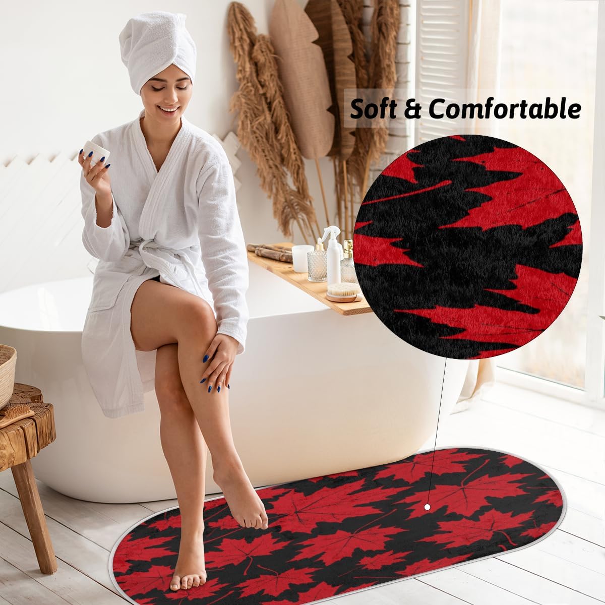 Fall Red Maple Memory Foam Bathroom Rug Runner Soft Cozy Bath Rug Water Absorbent Non-Slip Bathroom Mat Thick Velvet Shower Mat Bath Mat for