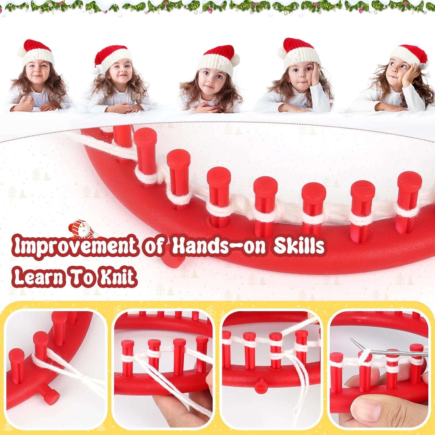 Katech Kit de telar para tejer gorro para aprender a tejer, kit de ganchillo para principiantes, kits de manualidades para niñas de 8 a 12 años,