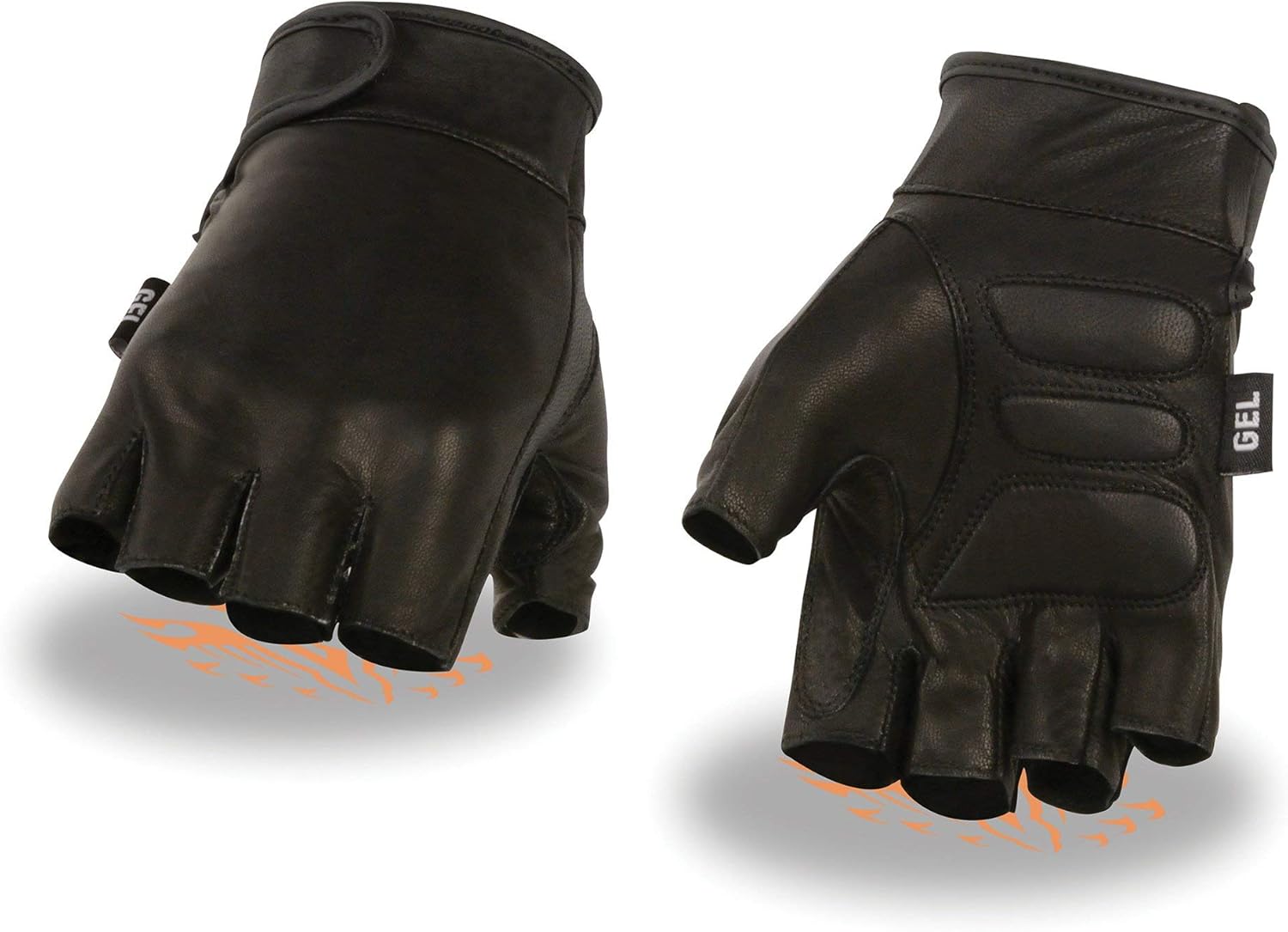 Milwaukee Leather MG7585 – Guantes de mano para motocicleta sin dedos acolchados de gel de cuero negro con cubierta de panel completo para hombre