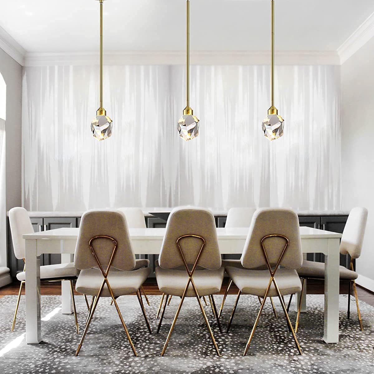 Untrammelife Lámpara colgante de cristal dorado, pequeña lámpara colgante colgante de 8 W, luz LED de 3 colores, temperatura ajustable, 3000 K-5000