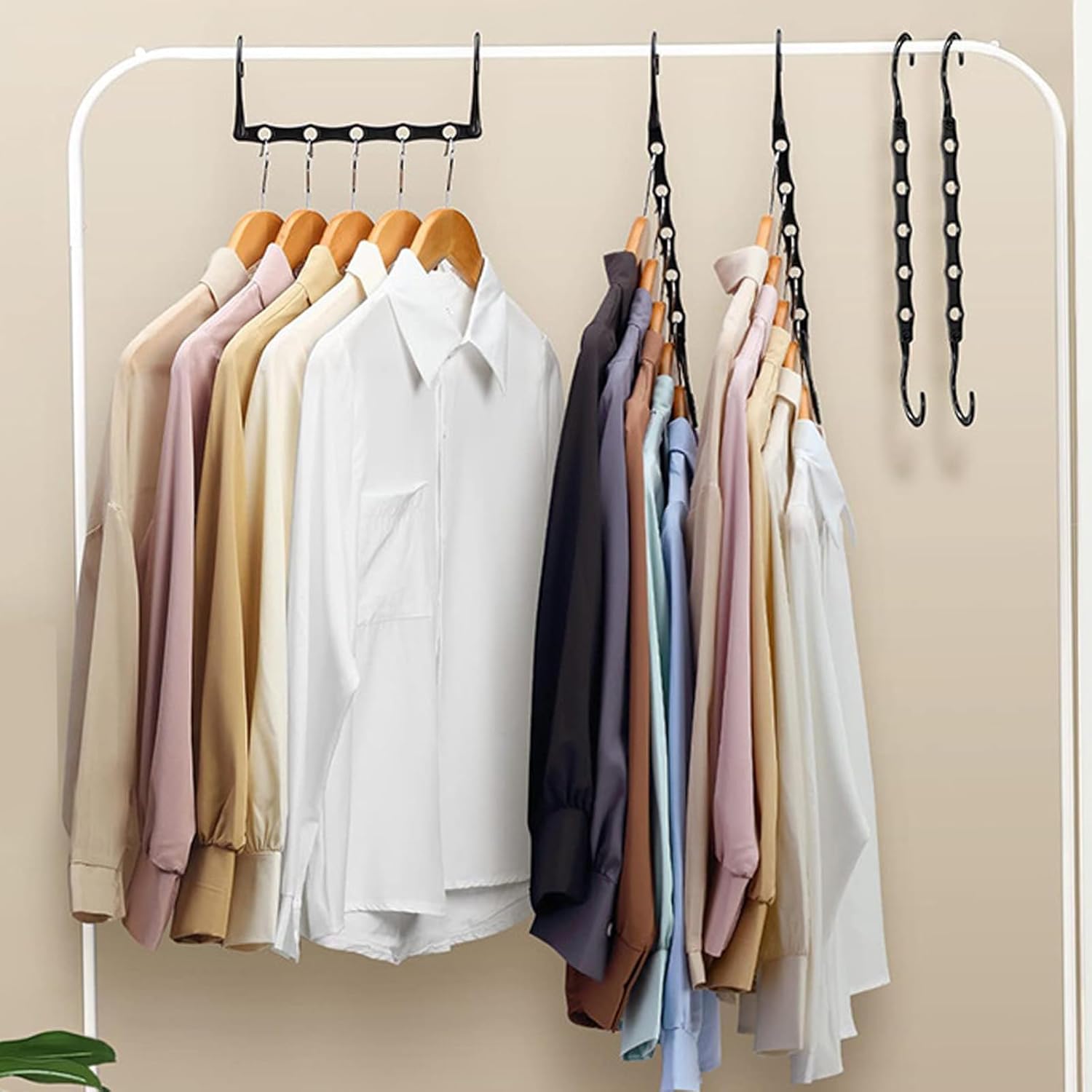 Magic Hanger – Paquete de 12 perchas multifuncionales para armario, organizador y almacenamiento, 5 agujeros, ahorro de espacio, apilador para