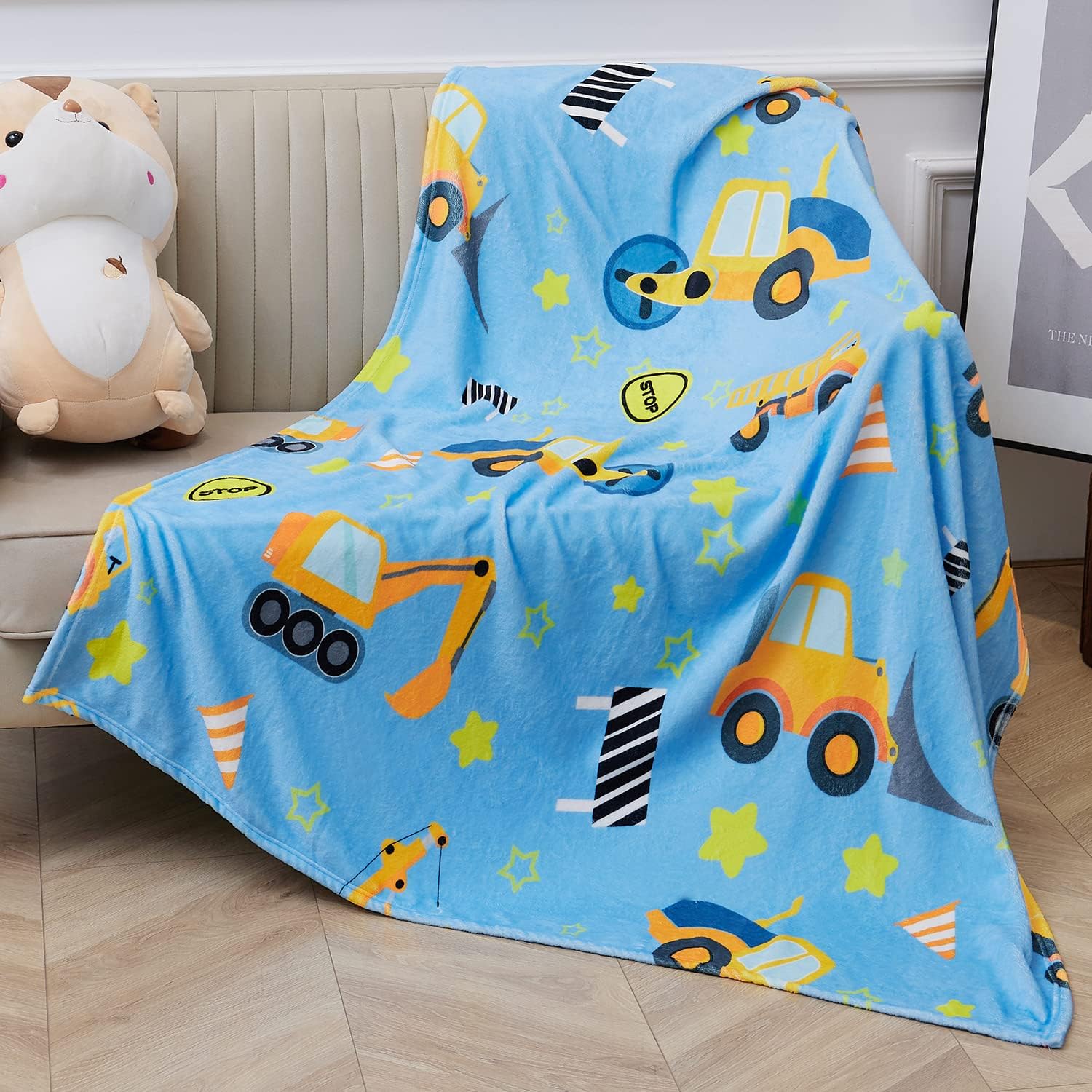 Manta de construcción para niños, manta de forro polar para niños y niñas, bonito diseño de autos, camiones, manta para niños, manta suave y