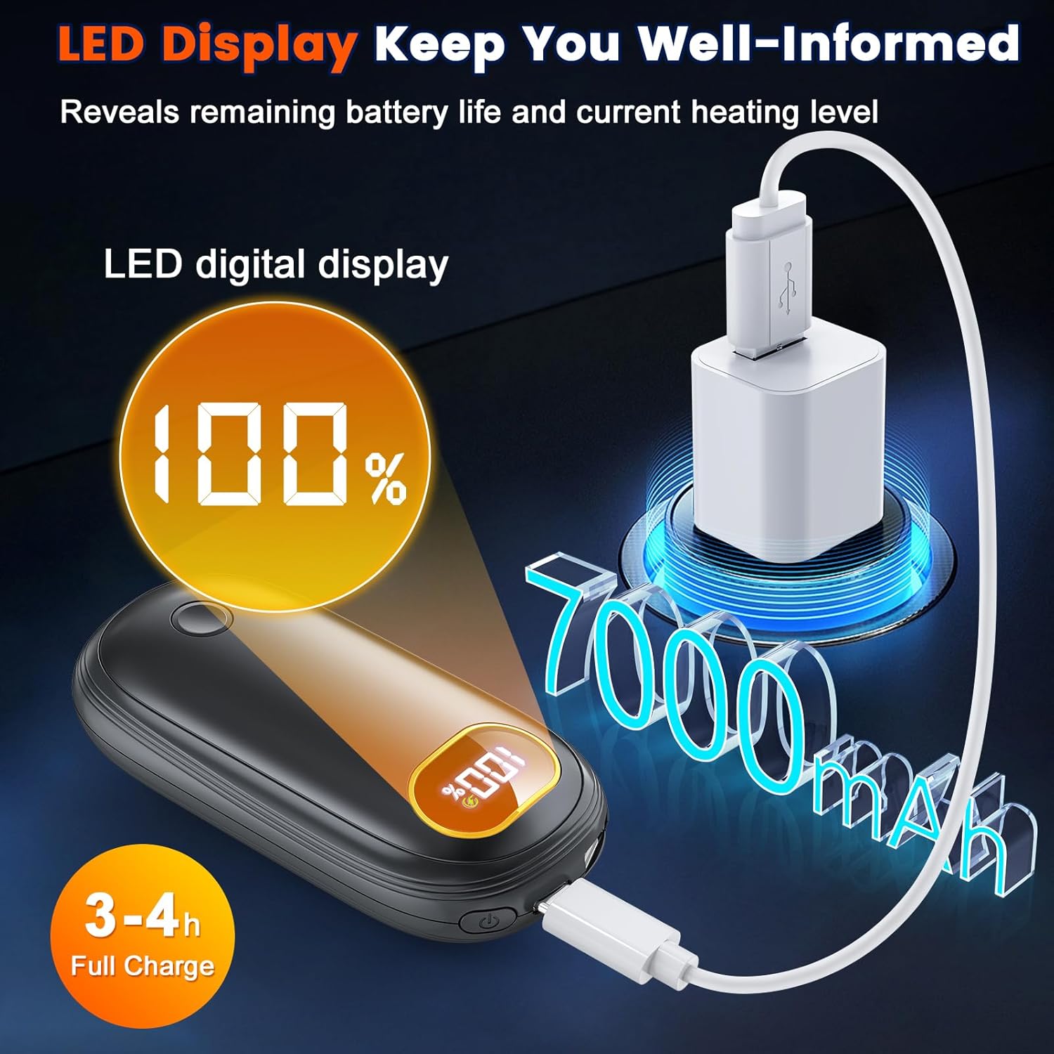 Calentadores de manos recargables, calentador de manos eléctrico de 14000 mAh, paquete de 2 unidades de calefacción de doble cara, 17 horas de calor
