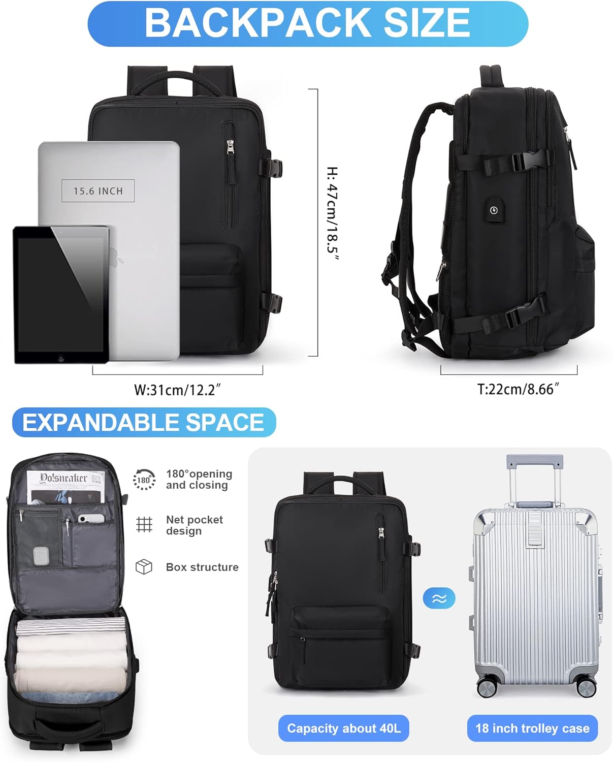 Mochila, negro (Q-Black), L, Mochila para portátil