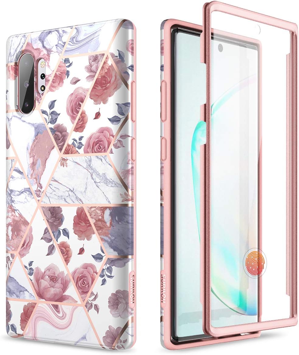 SURITCH Funda para Galaxy Note 10 Plus, protector de pantalla integrado Mármol de oro rosa, carcasa suave a prueba de golpes, resistente, híbrida de