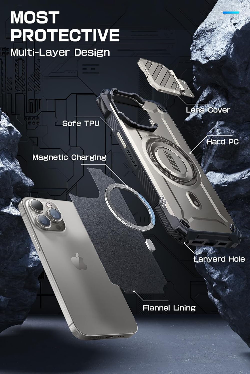 SUPCASE UB Mag XT – Funda para iPhone 15 Pro de 6.1 pulgadas con funda para cámara, compatible con MagSafe Funda resistente con soporte integrado