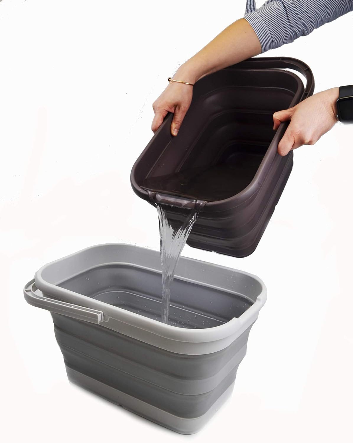 SAMMART Cubo de agua plegable rectangular de 12 litros (3.1 galones) para campamento, pesca (gris (juego de 2))