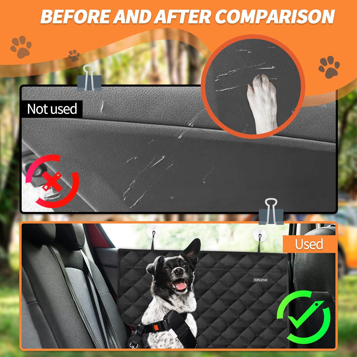 SuplutuX Protector de puerta de automóvil contra arañazos de perros, 2 protectores de puerta de vehículo para perros, cubierta de puerta de