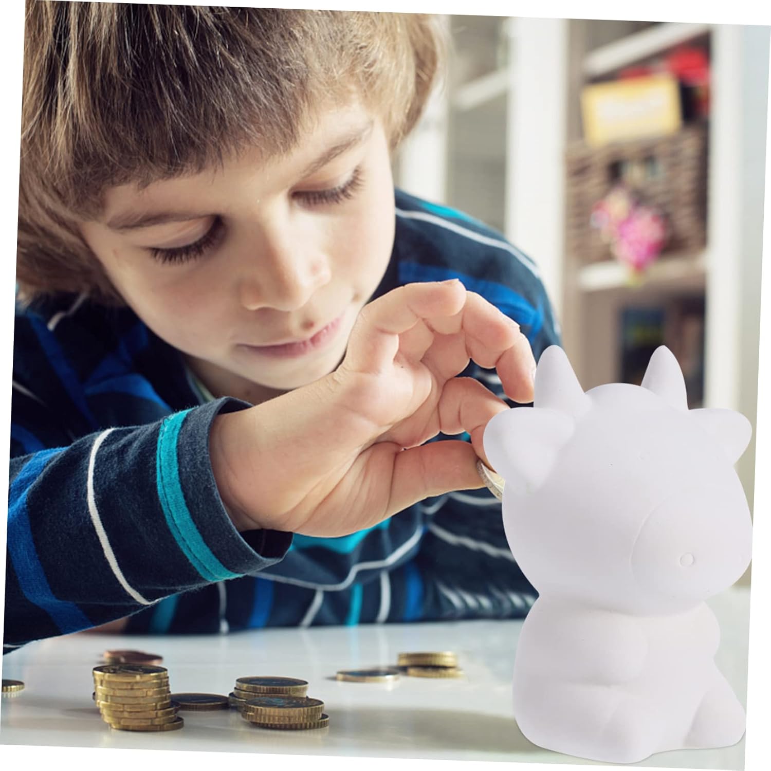 Amosfun Hucha de vaca de 1 pieza, embrión blanco, juguetes para niños, alcancía para niños, pintura para niños, sin esmaltar, olla de ahorro para