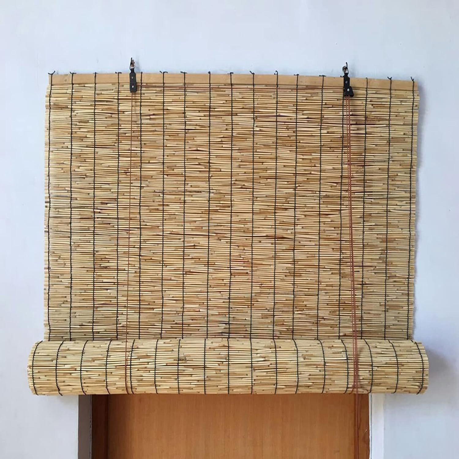 Cortina de caña natural, estor enrollable de bambú tejida a mano, persiana enrollable para ventana, sombrilla regulable, impermeable para interiores