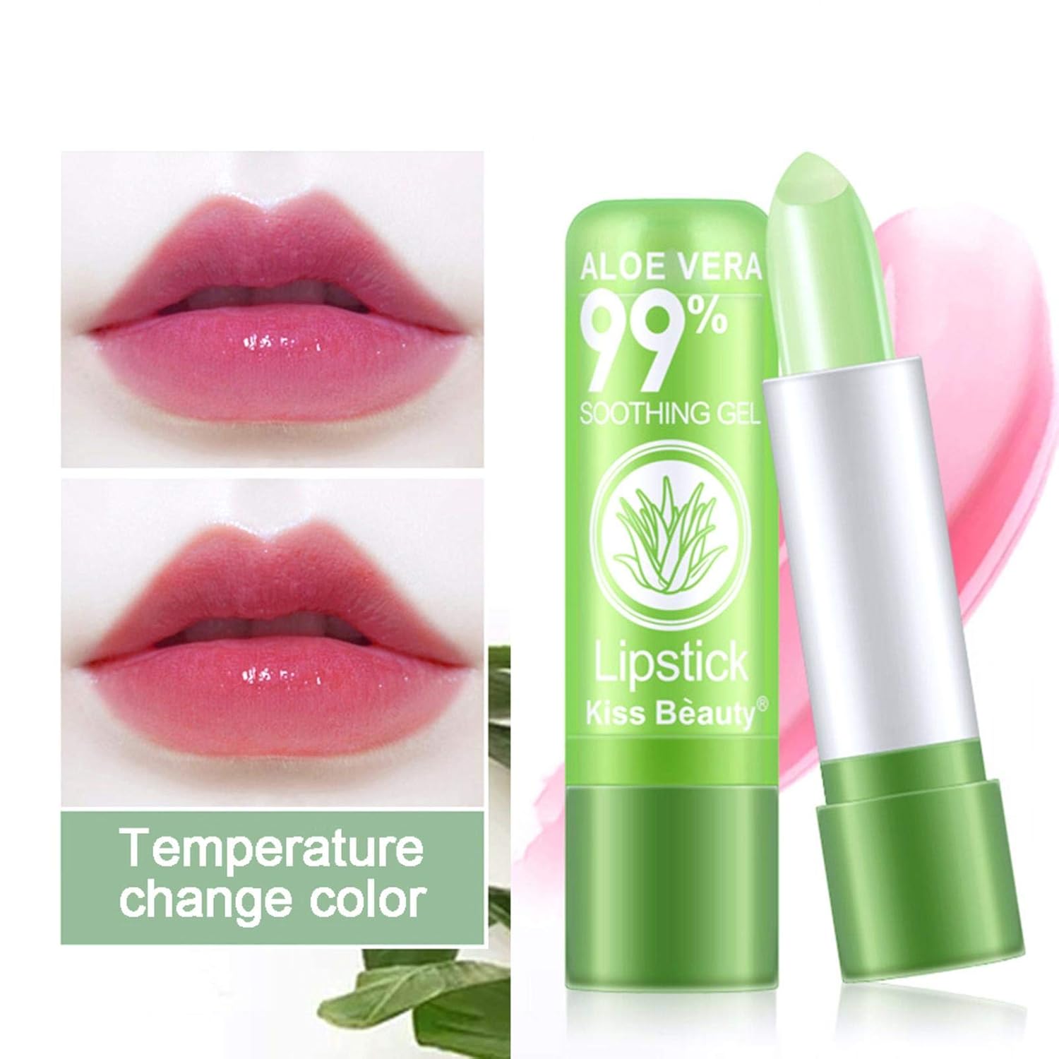 Paquete de 2 lápices labiales de aloe vera, bálsamo labial nutritivo de larga duración, hidratante para labios, temperatura mágica, cambio de color,