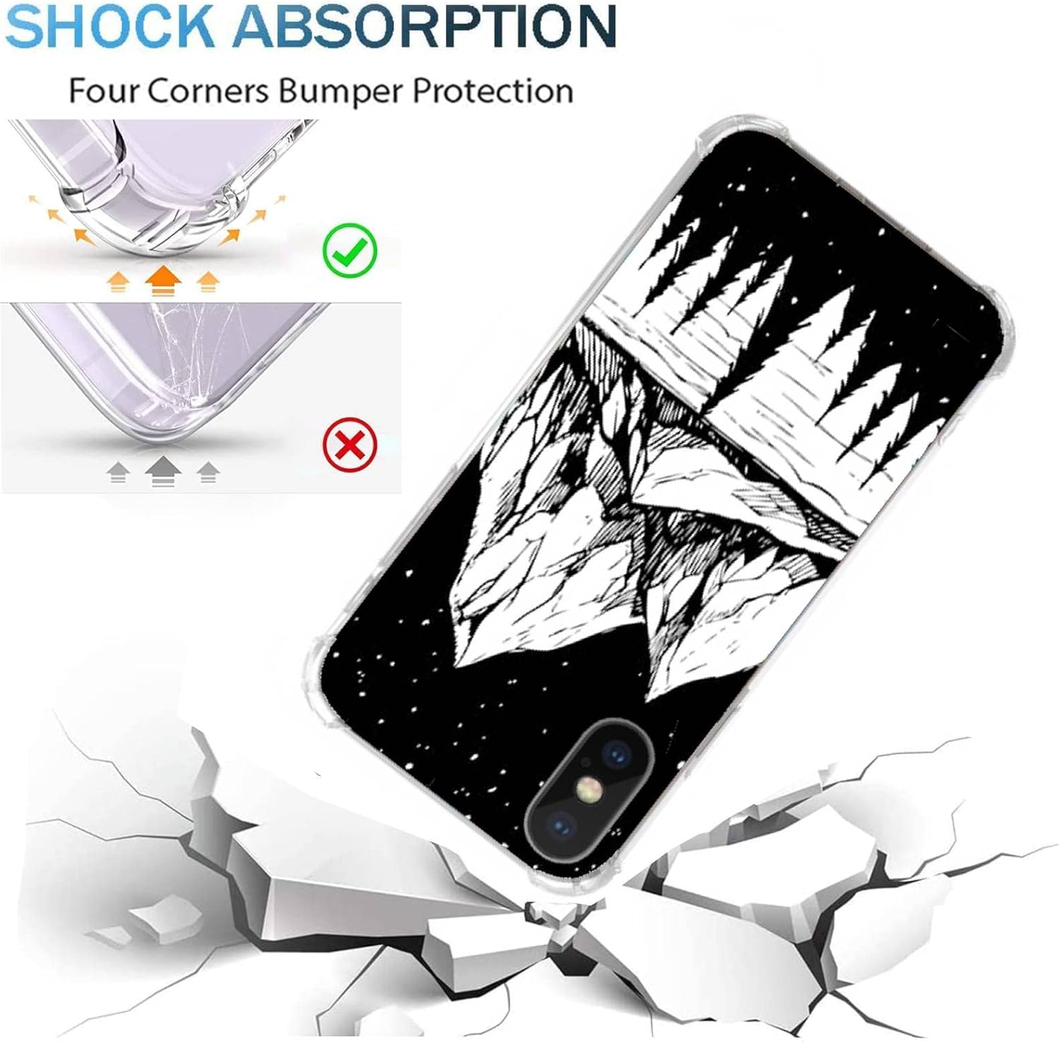 Funda estética para teléfono de noche de bosque de montaña compatible con iPhone XiPhone XS, Funda protectora de silicona a prueba de golpes de TPU
