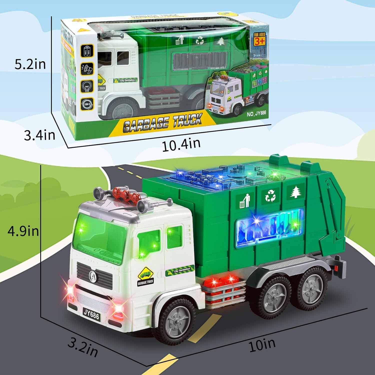 Camión de basura de juguete, camión de bomberos y camión de contenedores de juguetes para niños pequeños de 1, 2, 3, 4, 5, 6 años, regalos de