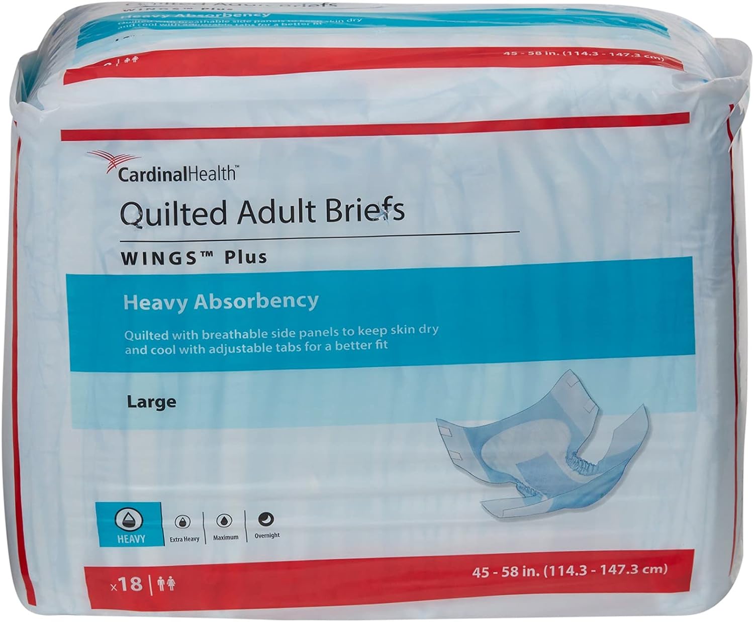 Covidien 75343101 Incontinente Breve Wings Choice Plus Tab Cierre Grande Desechable Pesada Absorbencia 66034 Caja De 18