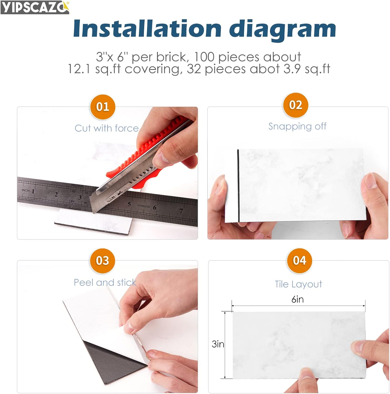 2 azulejos de pared compuestos de PVC de 3 x 6 pulgadas para despegar y pegar de 3 x 6 pulgadas, piedra blanca Kara 3D para cocina, baño,