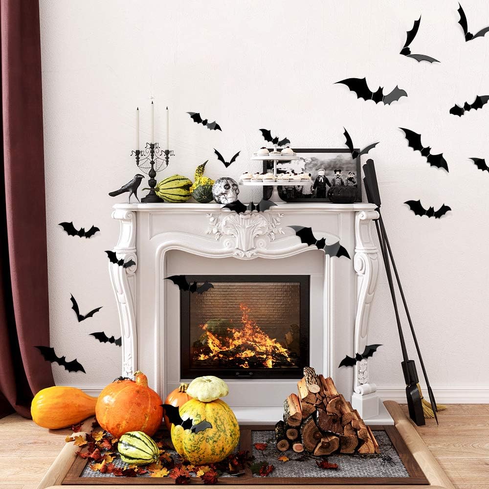 96 piezas de murciélagos 3D de Halloween 2023 actualizados, 5 tamaños diferentes para decoración de Halloween, suministros de fiesta de bricolaje,
