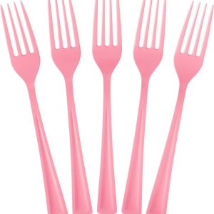Tenedores desechables de plástico rosa, 100 piezas, cubiertos desechables de plástico rosa resistente, cubiertos desechables rosados, cubiertos de Tenedores desechables de plástico rosa, 100 piezas, cubiertos desechables de plástico rosa resistente, cubiertos desechables rosados, cubiertos de