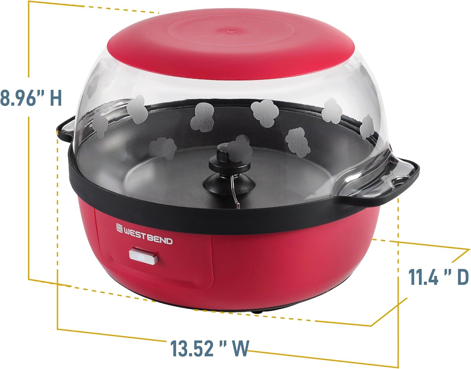 West Bend Stir Crazy – Máquina para hacer palomitas de maíz de aceite caliente, máquina para hacer palomitas de maíz con tapa grande para servir y