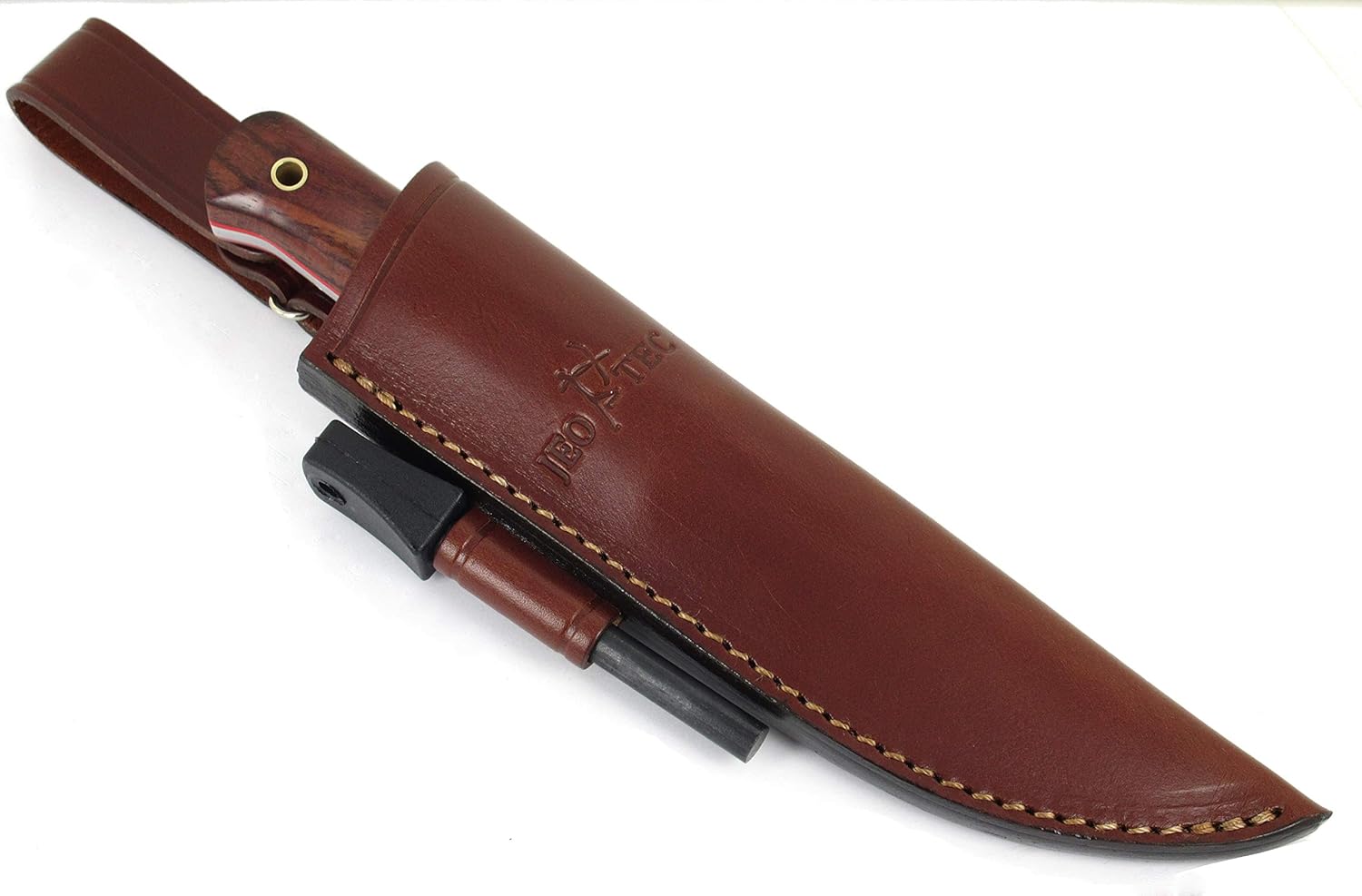 JEO-TEC N18 Bushcraft Survival Hunting – Cuchillo táctico de hoja fija, 9 pulgadas en total, mango de madera de cocobolo, funda de cuero +