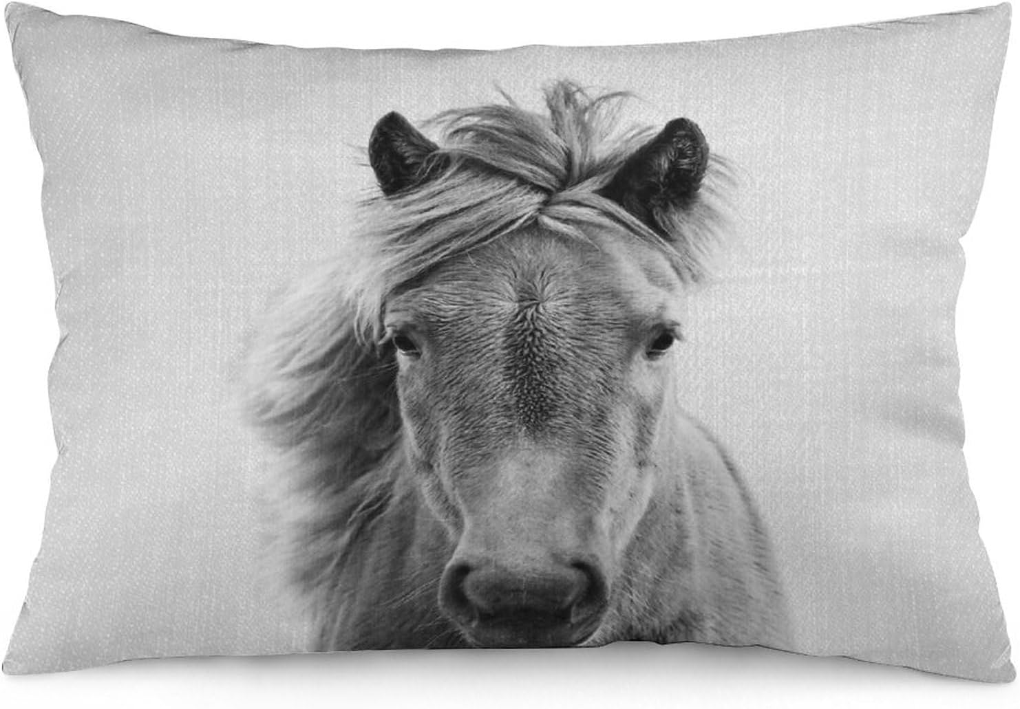 Funda de almohada decorativa rectangular con diseño de caballo, color blanco y negro, decoración del hogar, para sala de estar, sofá, coche, funda