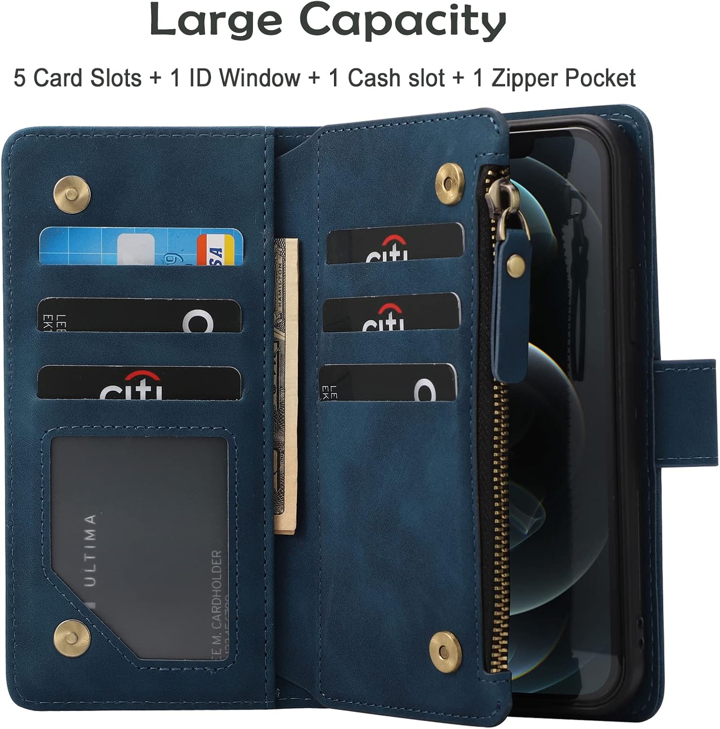 RANYOK Funda tipo cartera compatible con iPhone 11 (6.1 pulgadas), piel sintética de alta calidad, con cremallera, cartera con bloqueo RFID y correa