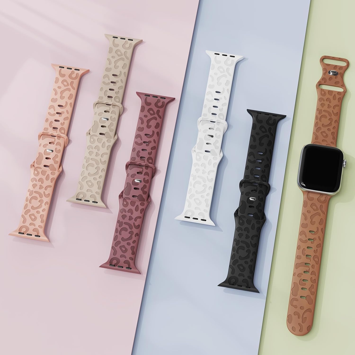 BNCLSTG Correa de reloj de silicona grabada de leopardo compatible con Apple Watch Band de 1.496 in 1.575 in 1.614 in 1.654 in 1.732 in 1.772 in